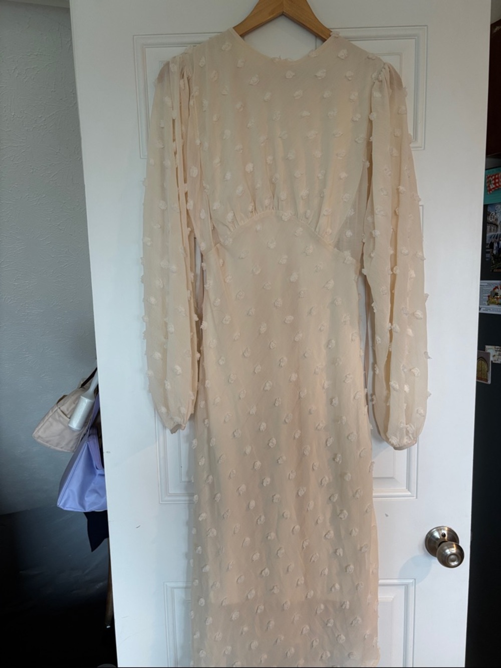 Chicwish Cream Sheer-Dot Long Sleeve Midi Dress